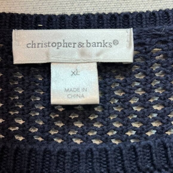 Christopher & Banks Women's Crochet Pullover Sweater Knit Long Sleeve Sz XL Blue - Picture 3 of 12